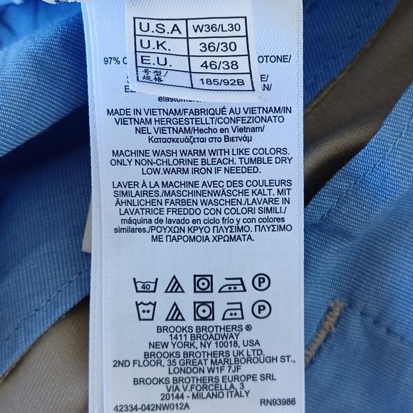 Brooks Brothers Mens Tan Advantage Chino Stretch Clark Fit Pants W36 L30 - Picture 4 of 8